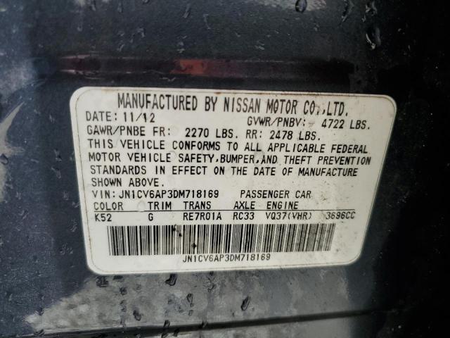 JN1CV6AP3DM718169 - 2013 INFINITI G37 BASE GRAY photo 12