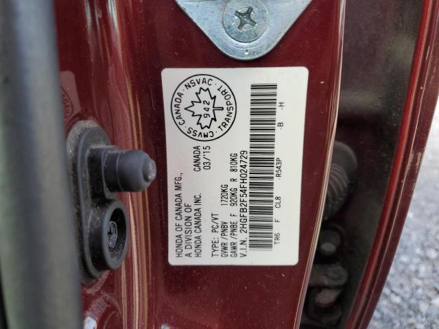 2HGFB2F54FH024729 - 2015 HONDA CIVIC LX BURGUNDY photo 13