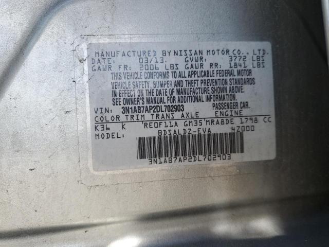 3N1AB7AP2DL702903 - 2013 NISSAN SENTRA S SILVER photo 12