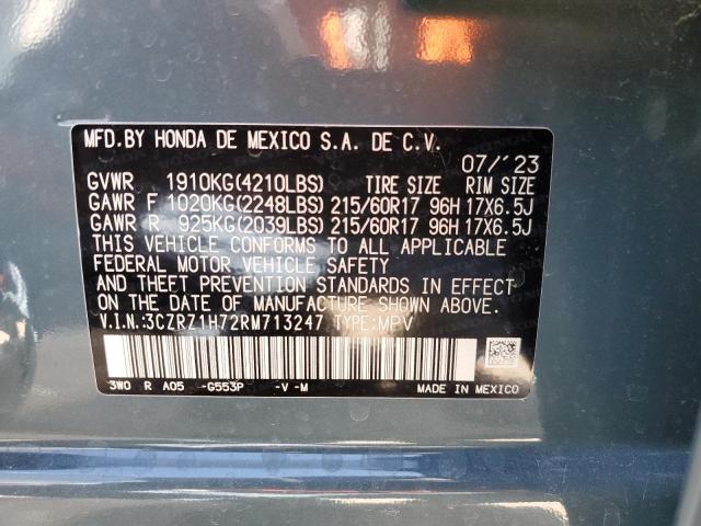 3CZRZ1H72RM713247 - 2024 HONDA HR-V EXL GRAY photo 13