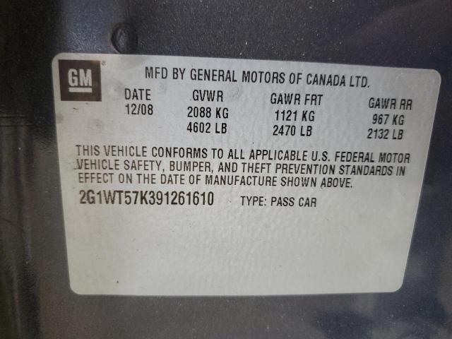 2G1WT57K391261610 - 2009 CHEVROLET IMPALA 1LT GRAY photo 12