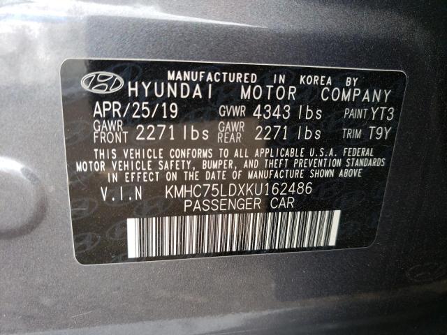 KMHC75LDXKU162486 - 2019 HYUNDAI IONIQ LIMITED GRAY photo 12