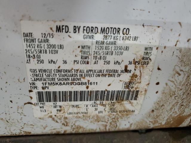 1FM5K8AR9GGB81611 - 2016 FORD EXPLORER POLICE INTERCEPTOR 白色 照片 13