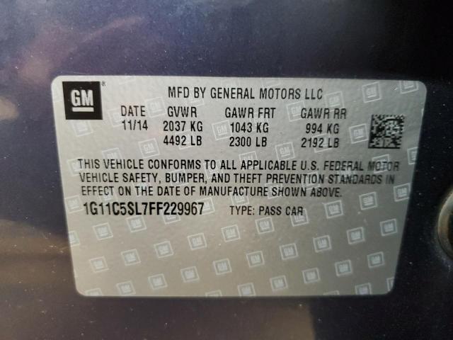 1G11C5SL7FF229967 - 2015 CHEVROLET MALIBU 1LT BLUE photo 12