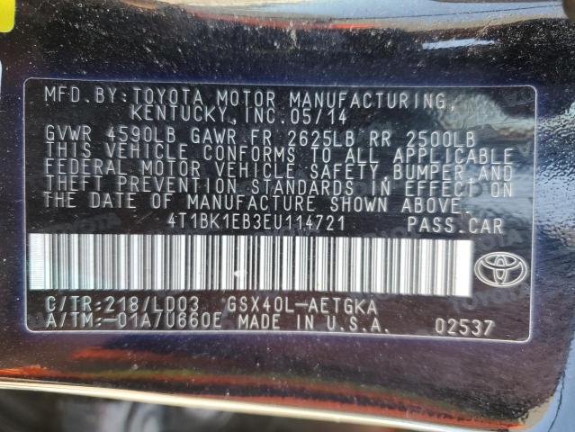 4T1BK1EB3EU114721 - 2014 TOYOTA AVALON BASE 黑色 照片 12