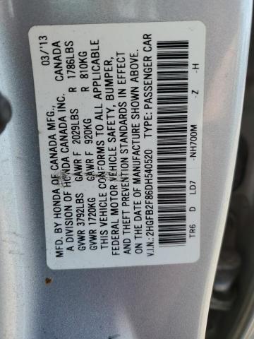 2HGFB2F86DH540520 - 2013 HONDA CIVIC EX SILVER photo 13