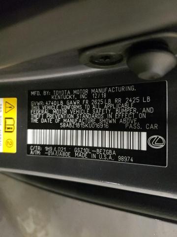 58ABZ1B15KU016916 - 2019 LEXUS ES 350 GRAY photo 12