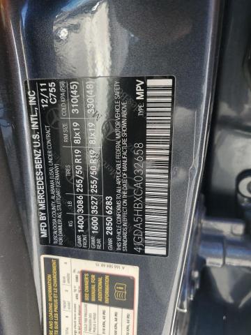 4JGDA5HBXCA032658 - 2012 MERCEDES-BENZ ML 350 4MATIC GRAY photo 13