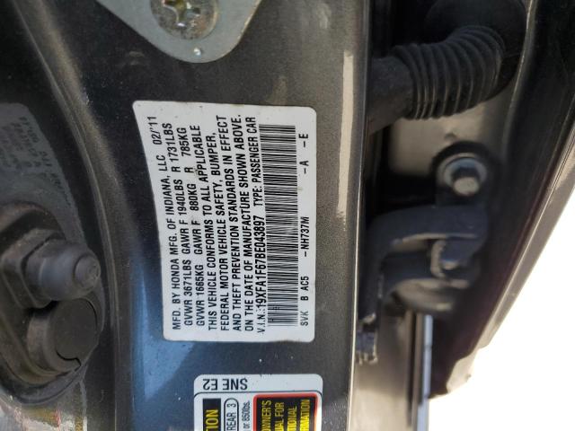 19XFA1F67BE043897 - 2011 HONDA CIVIC LX-S Մոխրագույն լուսանկար 13