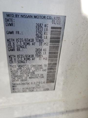 5N1AR2MN7DC637916 - 2013 NISSAN PATHFINDER S 白色 照片 12