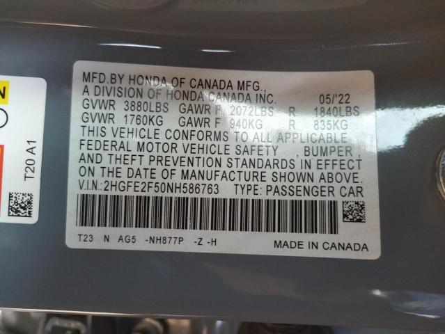 2HGFE2F50NH586763 - 2022 HONDA CIVIC SPORT 青绿色 照片 12