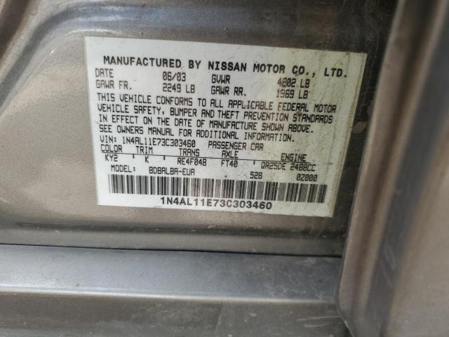 1N4AL11E73C303460 - 2003 NISSAN ALTIMA BASE GRAY photo 12