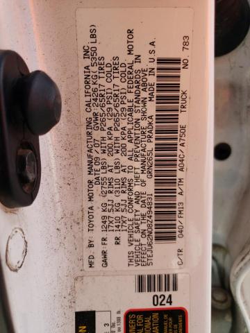 5TEJU62N08Z494831 - 2008 TOYOTA TACOMA DOUBLE CAB PRERUNNER WHITE photo 12