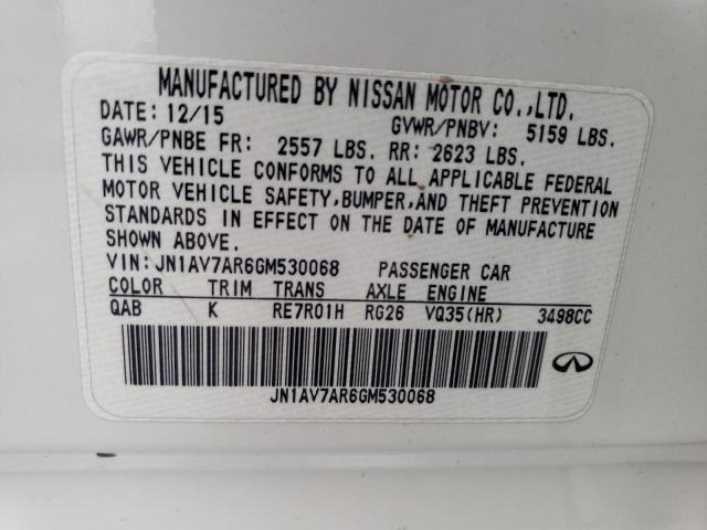 JN1AV7AR6GM530068 - 2016 INFINITI Q50 HYBRID WHITE photo 13