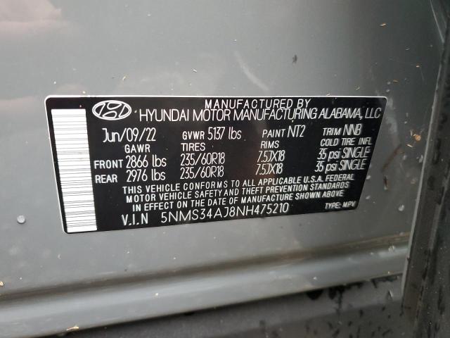 5NMS34AJ8NH475210 - 2022 HYUNDAI SANTA FE SEL Մոխրագույն լուսանկար 14