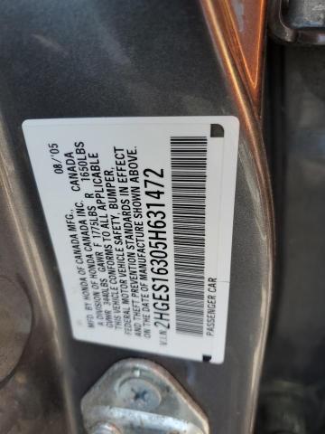 2HGES16305H631472 - 2005 HONDA CIVIC DX VP GRAY photo 13