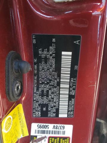 5TDYK3DC0CS182559 - 2012 TOYOTA SIENNA XLE BURGUNDY photo 12