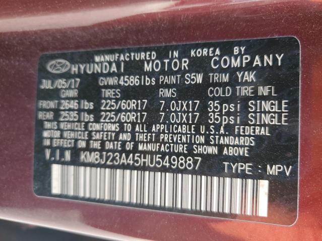 KM8J23A45HU549887 - 2017 HYUNDAI TUCSON SE BURGUNDY photo 13