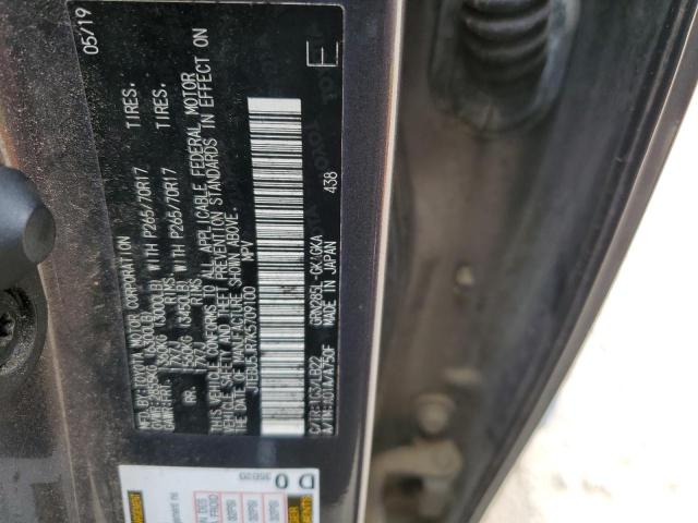 JTEBU5JR7K5709100 - 2019 TOYOTA 4RUNNER SR5 GRAY photo 12