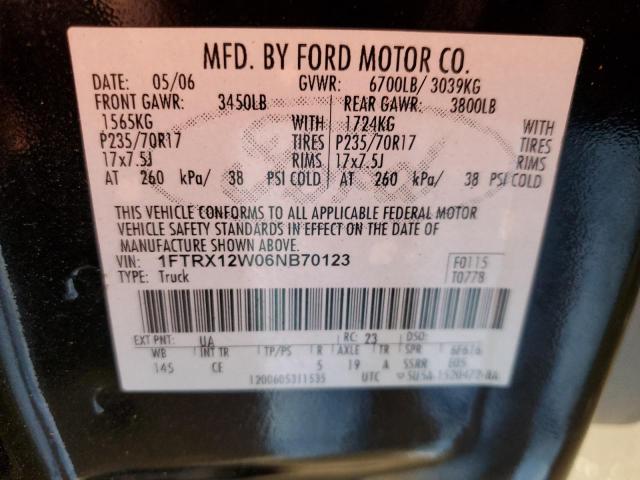 1FTRX12W06NB70123 - 2006 FORD F150 BLACK photo 12