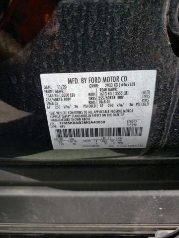 1FM5K8AB3MGA43030 - 2021 FORD EXPLORER POLICE INTERCEPTOR أسود صورة 12