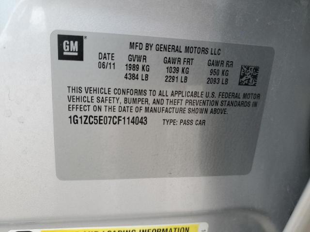 1G1ZC5E07CF114043 - 2012 CHEVROLET MALIBU 1LT SILVER photo 12