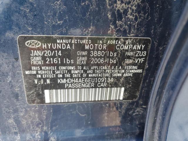 KMHDH4AE6EU109134 - 2014 HYUNDAI ELANTRA SE BLUE photo 12