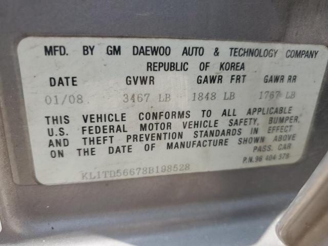 KL1TD56678B198528 - 2008 CHEVROLET AVEO BASE GRAY photo 12