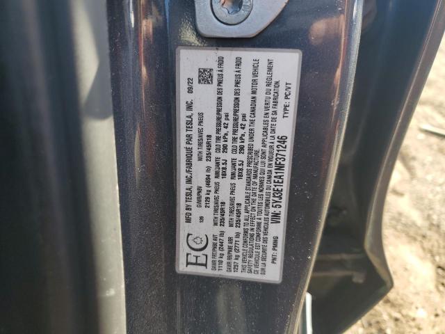 5YJ3E1EA1NF371246 - 2022 TESLA MODEL 3 Boz foto 12