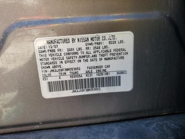 JNKAJ09F38M353652 - 2008 INFINITI EX35 BASE Մոխրագույն լուսանկար 13