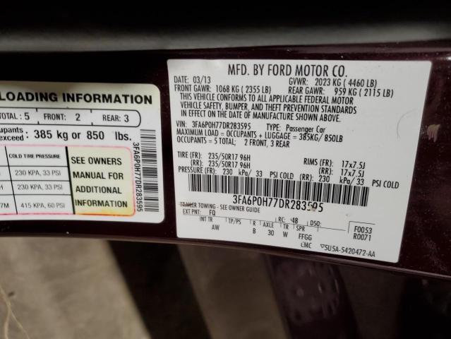 3FA6P0H77DR283595 - 2013 FORD FUSION SE BURGUNDY photo 12