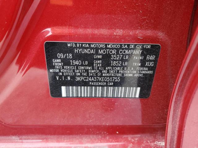 3KPC24A37KE051755 - 2019 HYUNDAI ACCENT SE 红色 照片 13
