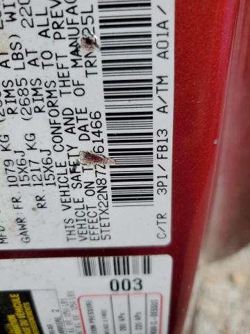 5TETX22N87Z361466 - 2007 TOYOTA TACOMA ACCESS CAB 红色 照片 12