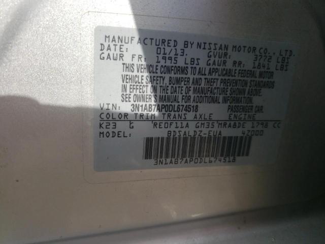 3N1AB7AP0DL674518 - 2013 NISSAN SENTRA S SILVER photo 12