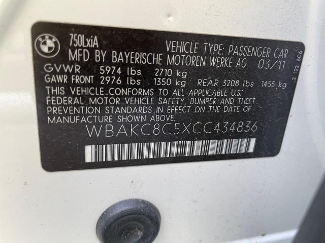 WBAKC8C5XCC434836 - 2012 BMW 750 LXI WHITE photo 10