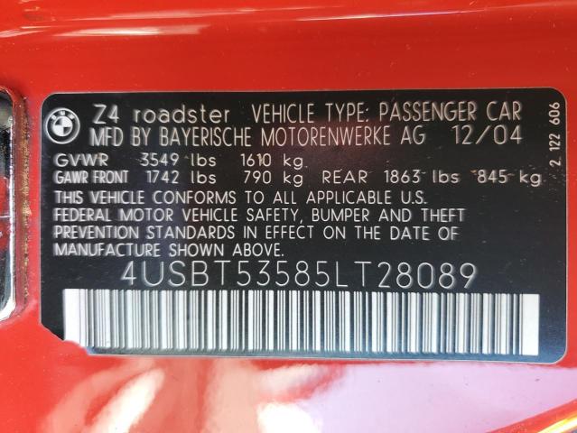 4USBT53585LT28089 - 2005 BMW Z4 3.0 Czerwony zdjęcie 12