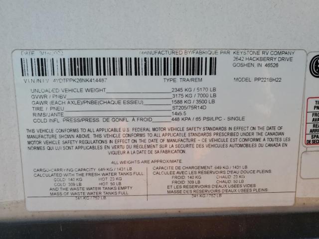 4YDTPPK26NK414487 - 2022 KEYSTONE PASSPORT TWO TONE photo 10