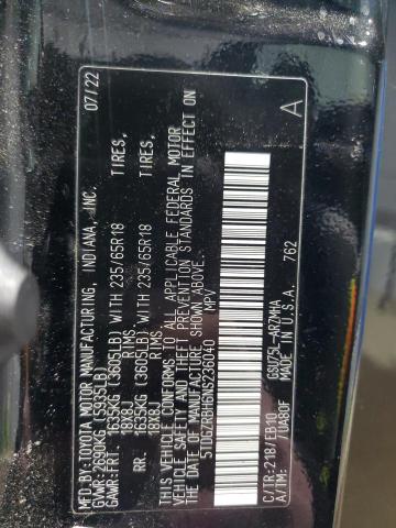 5TDGZRBH6NS236040 - 2022 TOYOTA HIGHLANDER XLE 蓝色 照片 13