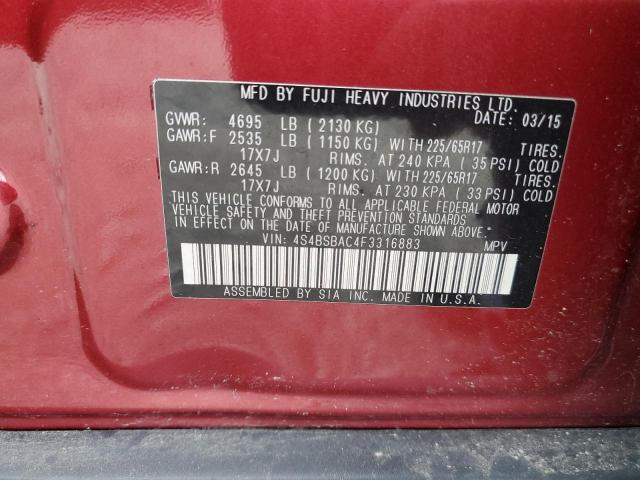 4S4BSBAC4F3316883 - 2015 SUBARU OUTBACK 2.5I RED photo 13