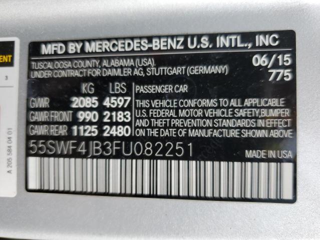 55SWF4JB3FU082251 - 2015 MERCEDES-BENZ C 300 SILVER photo 12