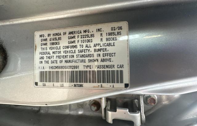 1HGCM56806A082991 - 2006 HONDA ACCORD EX SILVER photo 10