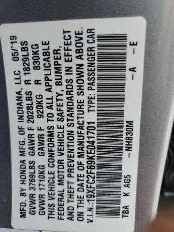 19XFC2F69KE041701 - 2019 HONDA CIVIC LX 银色 照片 13