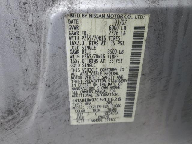 5N1AR18W97C641628 - 2007 NISSAN PATHFINDER LE 银色 照片 13