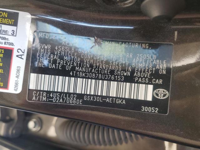 4T1BK3DB7BU376153 - 2011 TOYOTA AVALON BASE BLACK photo 12