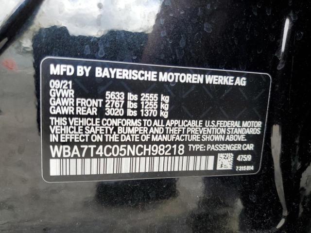 WBA7T4C05NCH98218 - 2022 BMW 740 XI BLACK photo 12