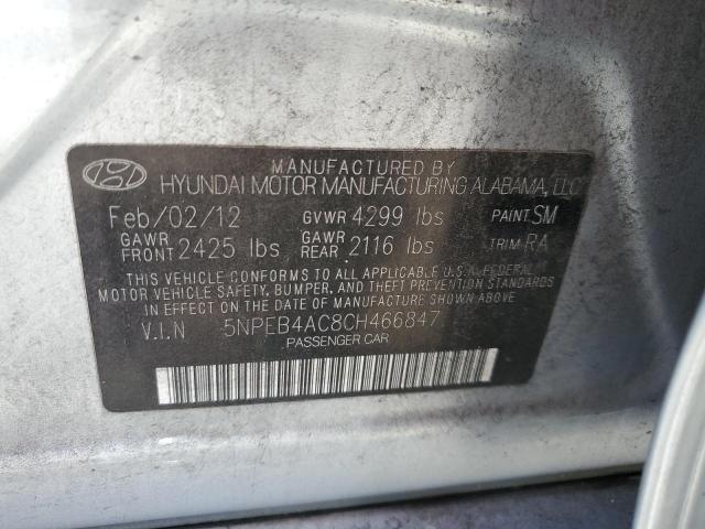 5NPEB4AC8CH466847 - 2012 HYUNDAI SONATA GLS SILVER photo 12