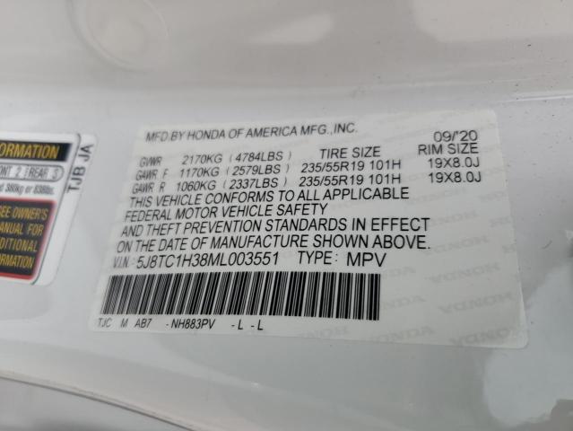 5J8TC1H38ML003551 - 2021 ACURA RDX WHITE photo 13