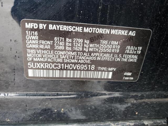5UXKR0C31H0V69518 - 2017 BMW X5 XDRIVE35I BLACK photo 13