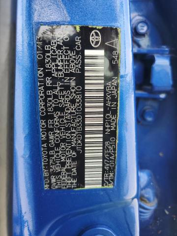 JTDKDTB33D1033810 - 2013 TOYOTA PRIUS C BLUE photo 12