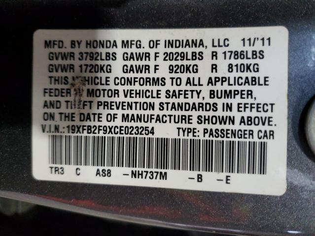 19XFB2F9XCE023254 - 2012 HONDA CIVIC EXL GRAY photo 12